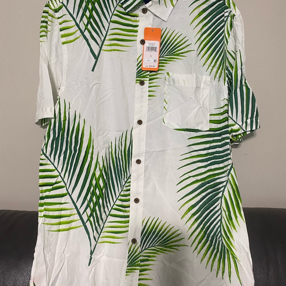 Margaritaville Green and White Palm Leaf Casual Shirt